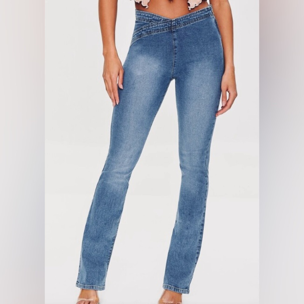 NWT Forever 21 Women's Low-Rise Bootcut Stretch Jeans Crisscross Front Size XS